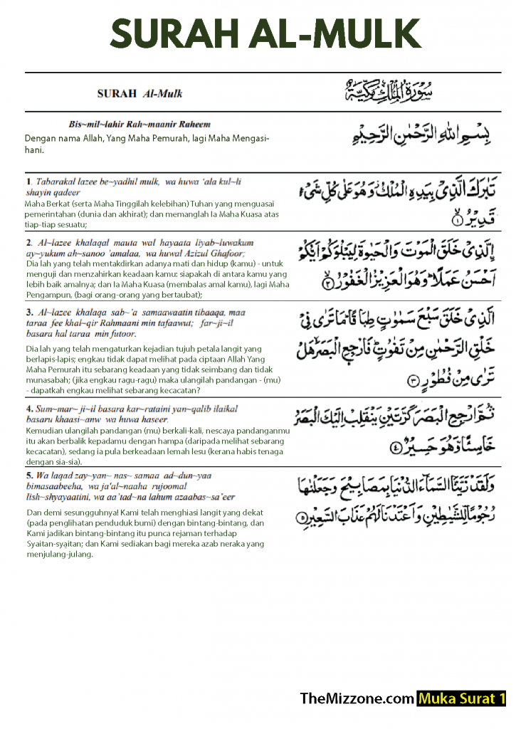 Surah Al Mulk Rumi Versi Pdf Terjemahan Dan Kelebihan The Mizzone